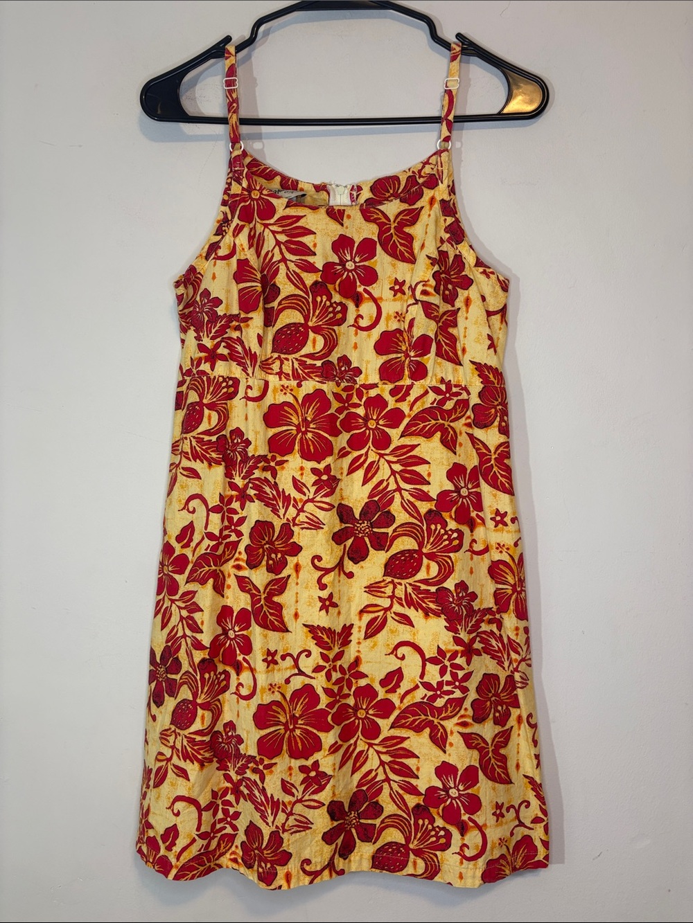 Hilo Hattie Hawaii Mini Dress Tropical Floral Hibiscus Print Spaghetti Strap Y2K